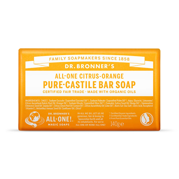 Dr. Bronner's All-One Citrus Orange Pure Castile Bar Soap 140g