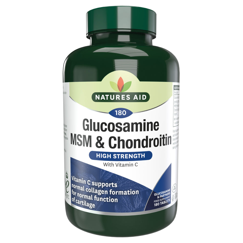 Natures Aid Glucosamine 500mg, MSM 500mg + Chondroitin 100mg (with Vit C) 180 Tabs