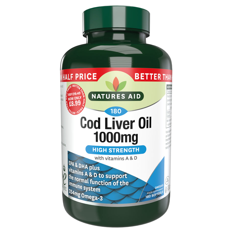 Natures Aid Cod Liver Oil 1000mg 180 Softgels