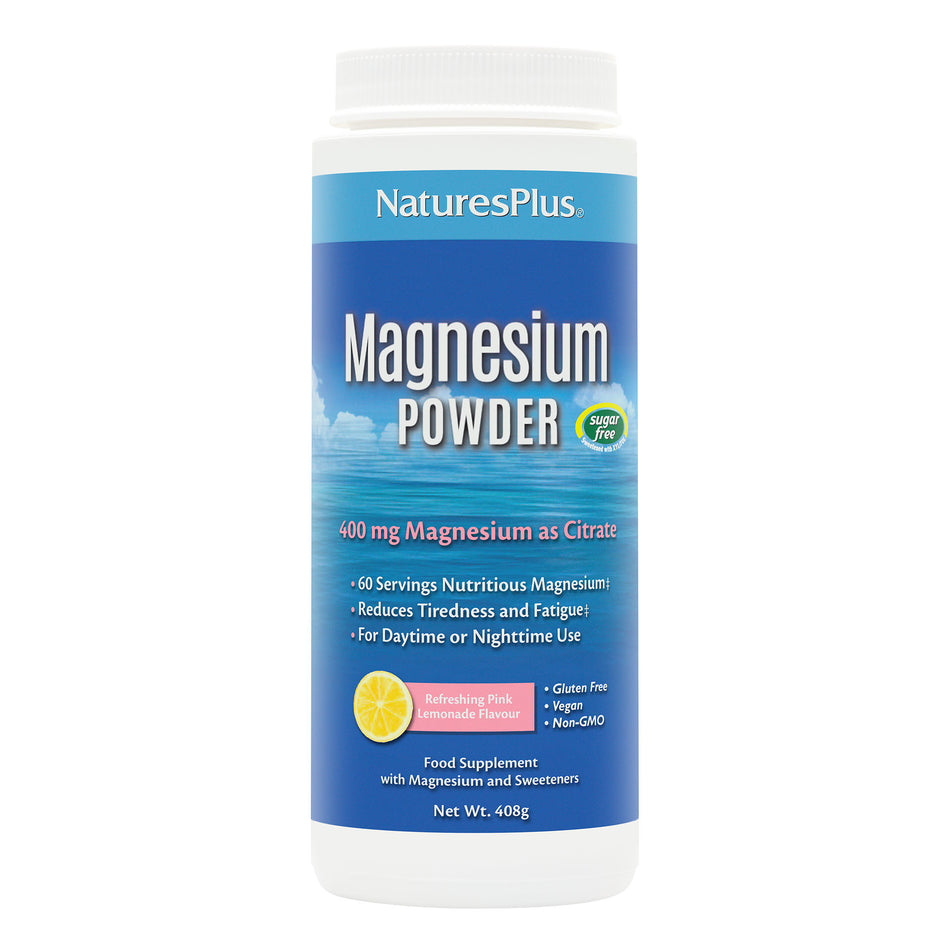 Natures Plus Magnesium Powder Refreshing Pink Lemonade 408g Powder