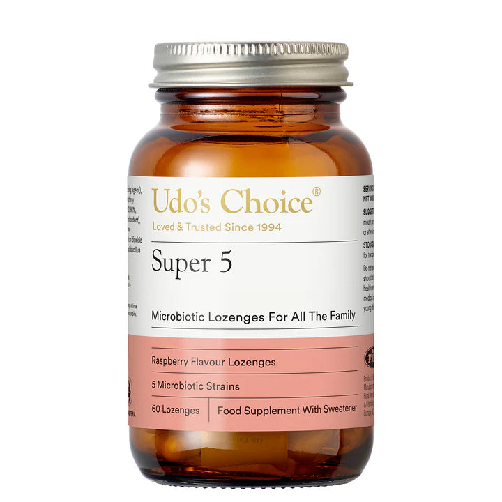 Udo's Choice Super 5 Raspberry Probiotic 60 Lozenges 2 Billion Cell Count