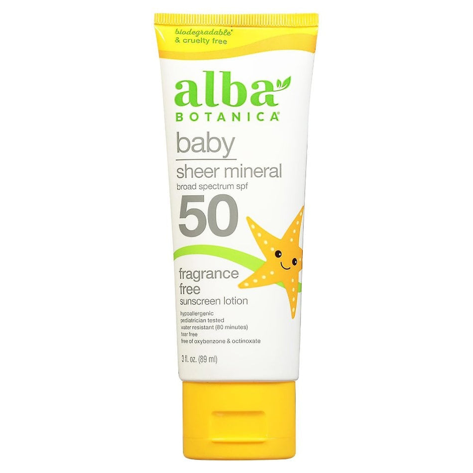 Alba Botanica Baby Sheer Mineral Fragrance Free Sunscreen Lotion SPF 50 89ml