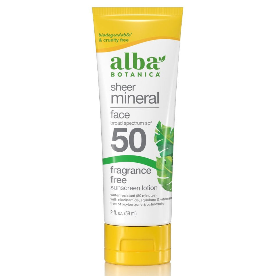 Alba Botanica Sheer Mineral Face Fragrance Free Sunscreen Lotion SPF 50 59ml