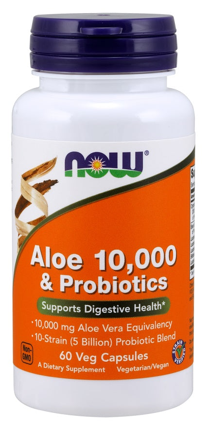 NOW Foods - Aloe 10,000 & Probiotics - 60 vcaps
