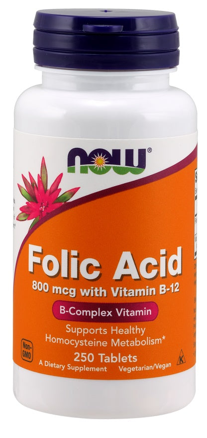 NOW Foods - Folic Acid with Vitamin B12, 800mcg - 250 tabs