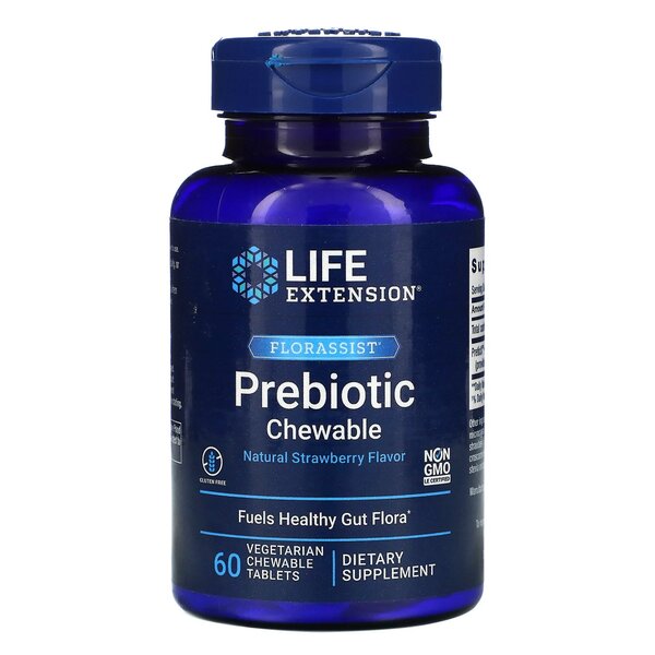 Life Extension - Florassist Prebiotic Chewable, Natural Strawberry - 60 vegetarian chewable tabs