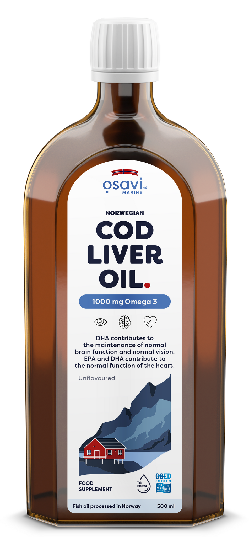 Osavi - Norwegian Cod Liver Oil, 1000mg Omega 3 (Unflavoured) - 500 ml.