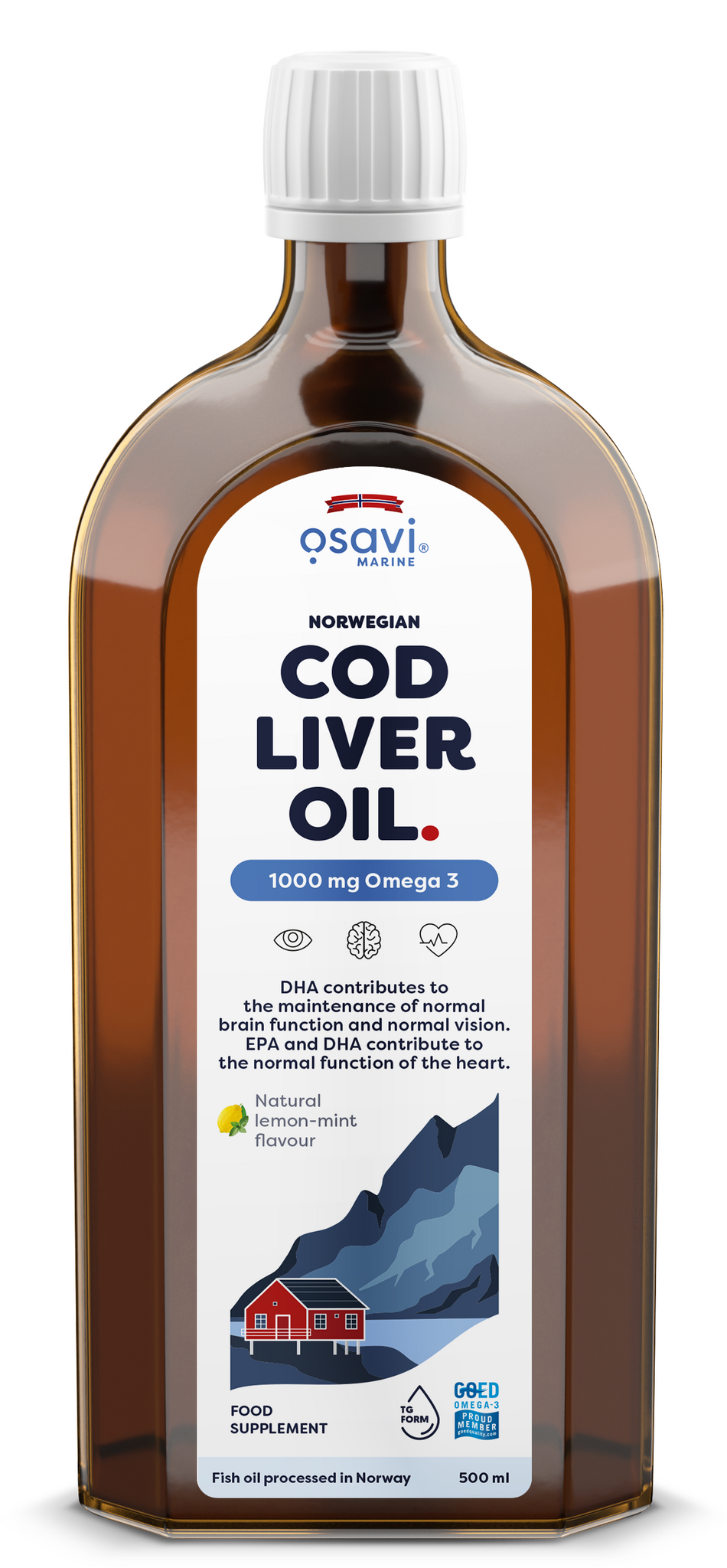 Osavi - Norwegian Cod Liver Oil, 1000mg Omega 3 (Lemon-Mint) - 500 ml.