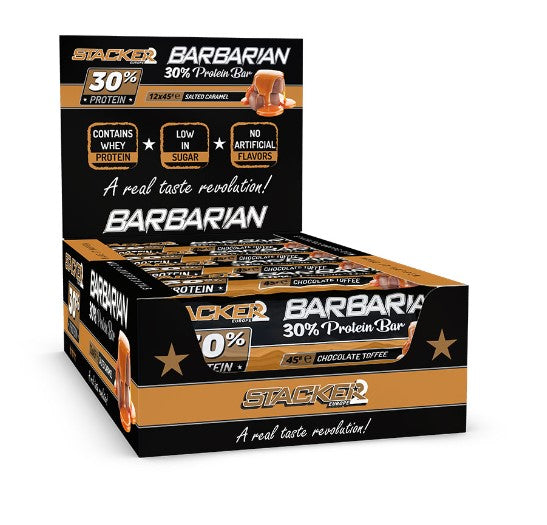 Stacker2 Europe - Barbarian 30% Protein Bar, Chocolate Toffee - 12 x 45g