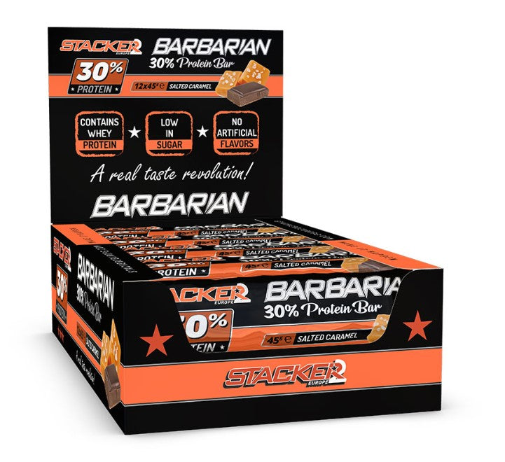 Stacker2 Europe - Barbarian 30% Protein Bar, Salted Caramel - 12 x 45g
