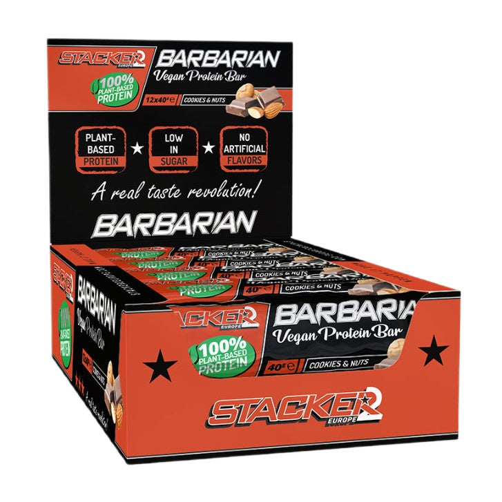 Stacker2 Europe - Barbarian Vegan Protein Bar, Cookies & Nuts - 12 x 40g