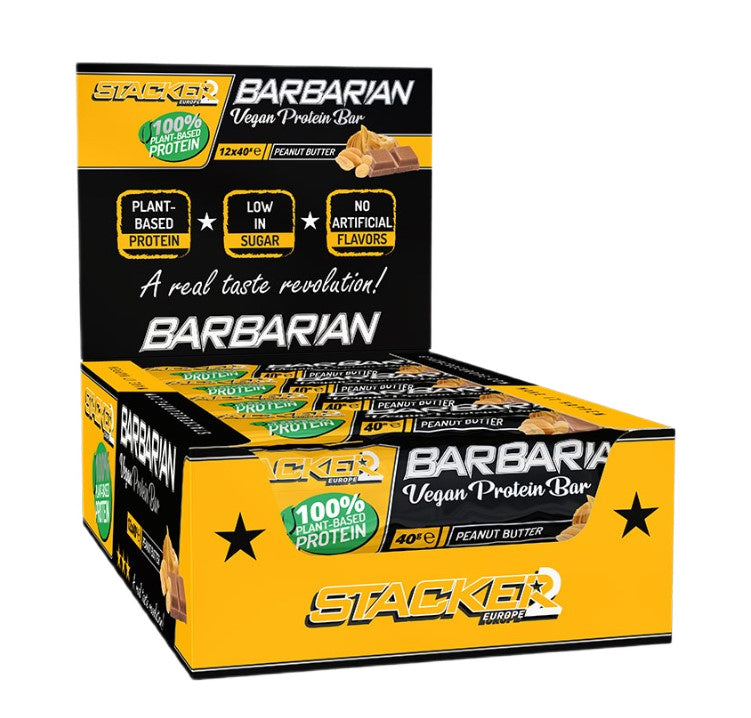 Stacker2 Europe - Barbarian Vegan Protein Bar, Peanut Butter - 12 x 40g