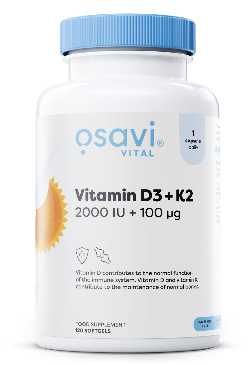 Osavi - Vitamin D3 + K2, 2000IU + 100mcg - 120 softgels