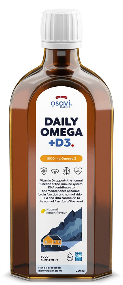 Osavi - Daily Omega + D3, 1600mg Omega 3 (Natural Lemon) - 250 ml.