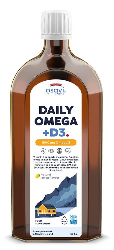 Osavi - Daily Omega + D3, 1600mg Omega 3 (Natural Lemon) - 500 ml.