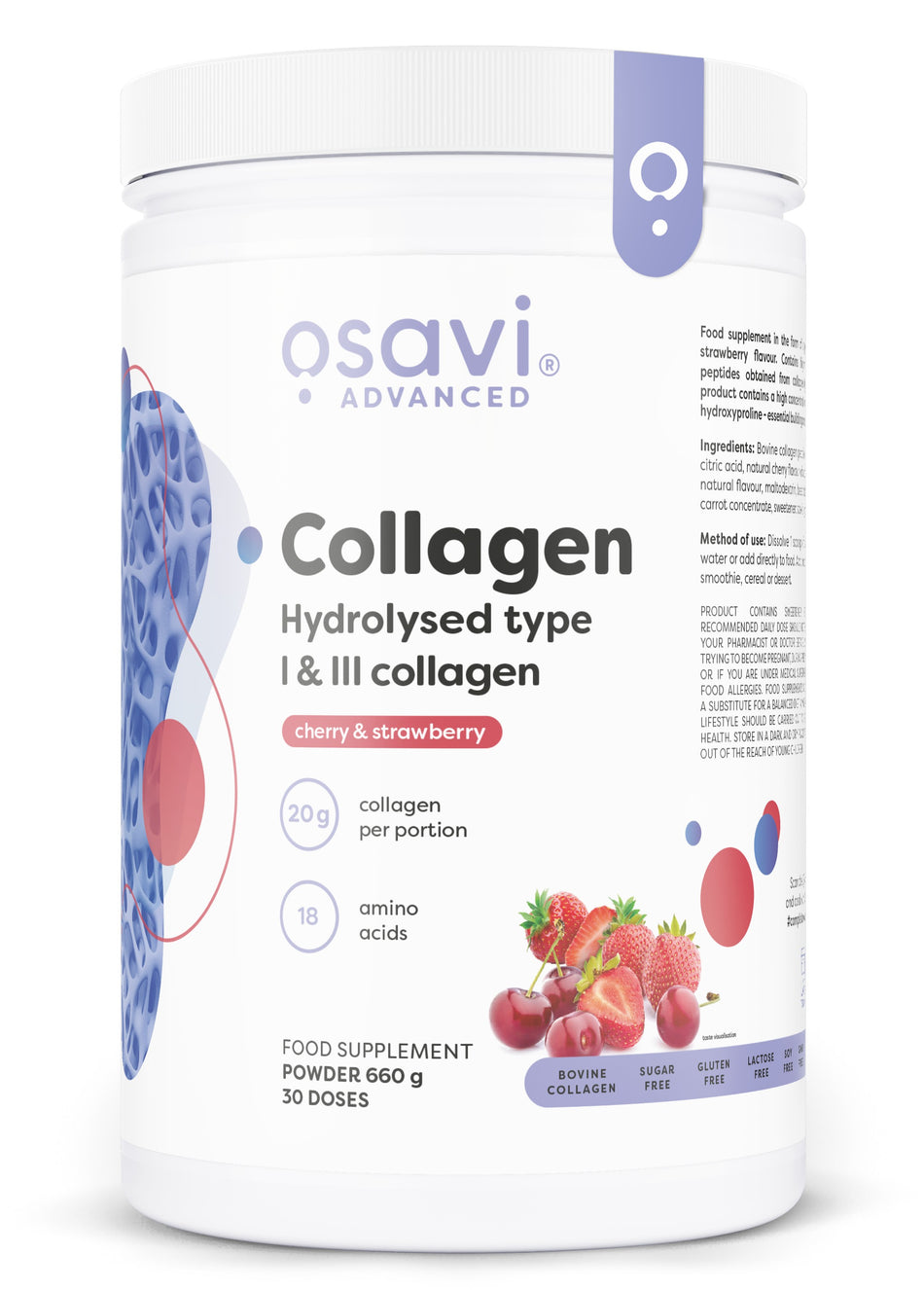 Osavi - Collagen Hydrolysed Type I & III, Cherry & Strawberry - 660g