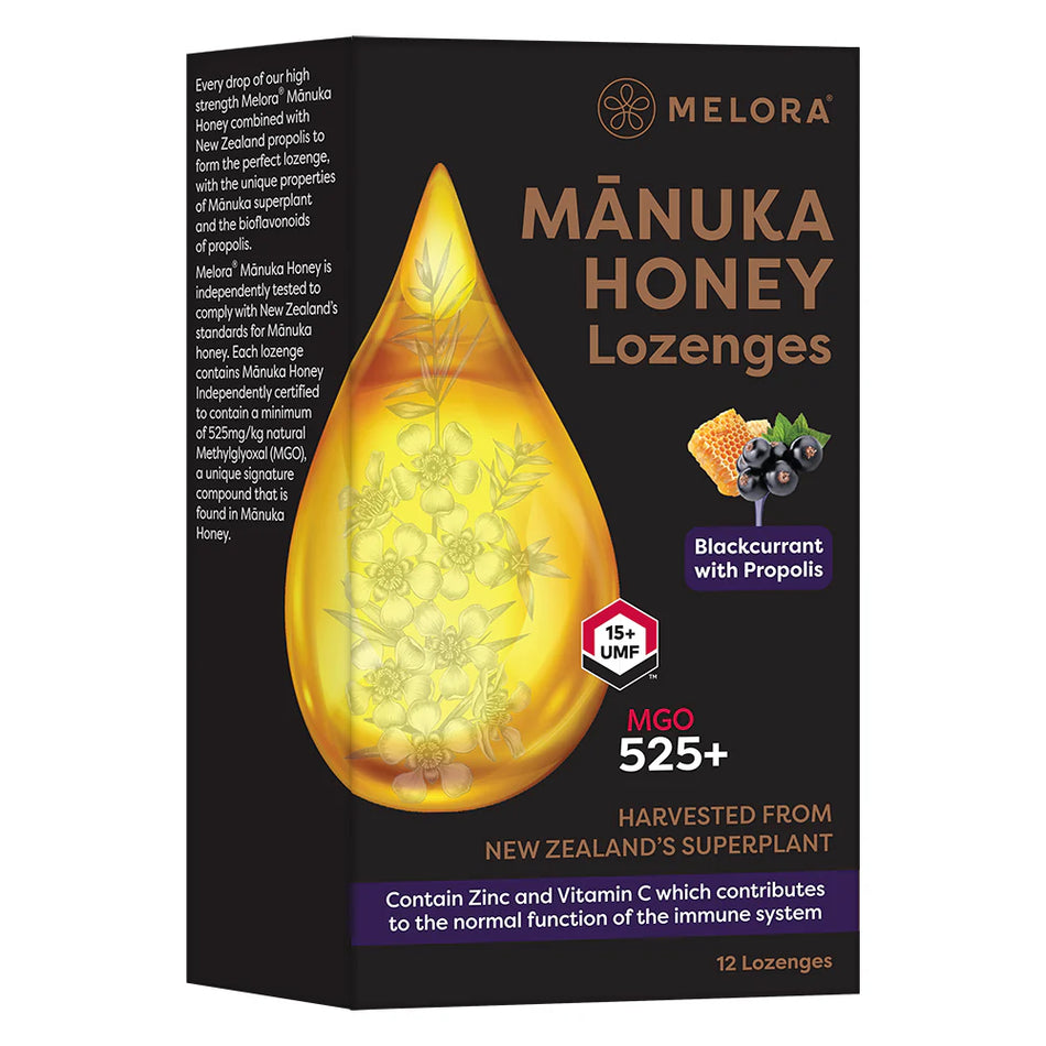 Melora Manuka Honey Lozenges Blackcurrant with Propolis 12 Lozenges