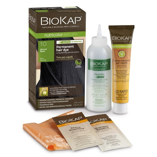 BioKap Permanent Hair Dye 1.0 Natural Black with Bio Argan Oil + Tricorepair