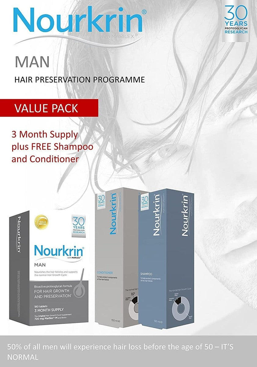 Nourkrin Man Value Pack 180 Tablets, Shampoo and Conditioner