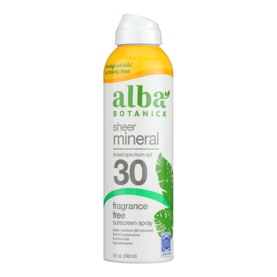 Alba Botanica Sheer Mineral Fragrance Free Sunscreen Spray SPF 30 148ml